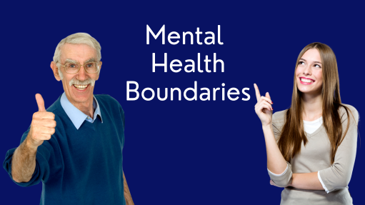An older man gives a thumbs up and a younger woman points to the text Mental Health Boundaries.